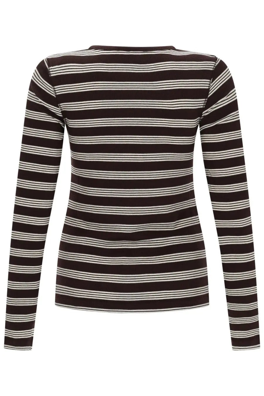 Ganni women’s maglia con multicolor long-sleeved top in black and white stripes with ribbed crew neckline