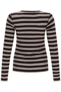 Ganni women’s maglia con multicolor long-sleeved top in black and white stripes with ribbed crew neckline