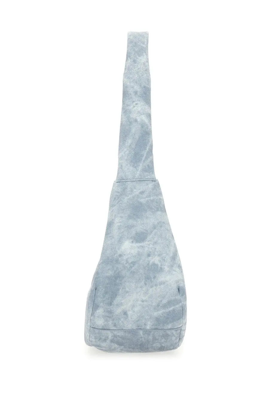 Ganni women’s medium bleached hobo bag in light blue tie dye canvas with long strap and minimalist design