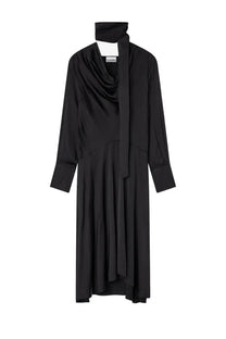 Ganni women’s midi dress black with draped high-neck design and long sleeves in lightweight fabric