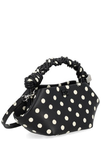 Ganni women’s mini bou bag black handbag with black polka dots braided handle and silver-tone hardware