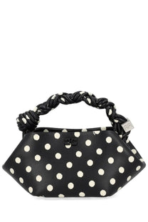 Ganni women’s mini bou bag black polka-dot handbag with braided leather handle and silver-tone hardware