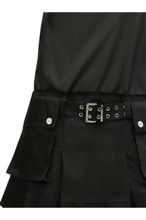 Black satin skirt with silver-toned belt featuring rectangular buckle and eyelets from ganni women’s mini dress black