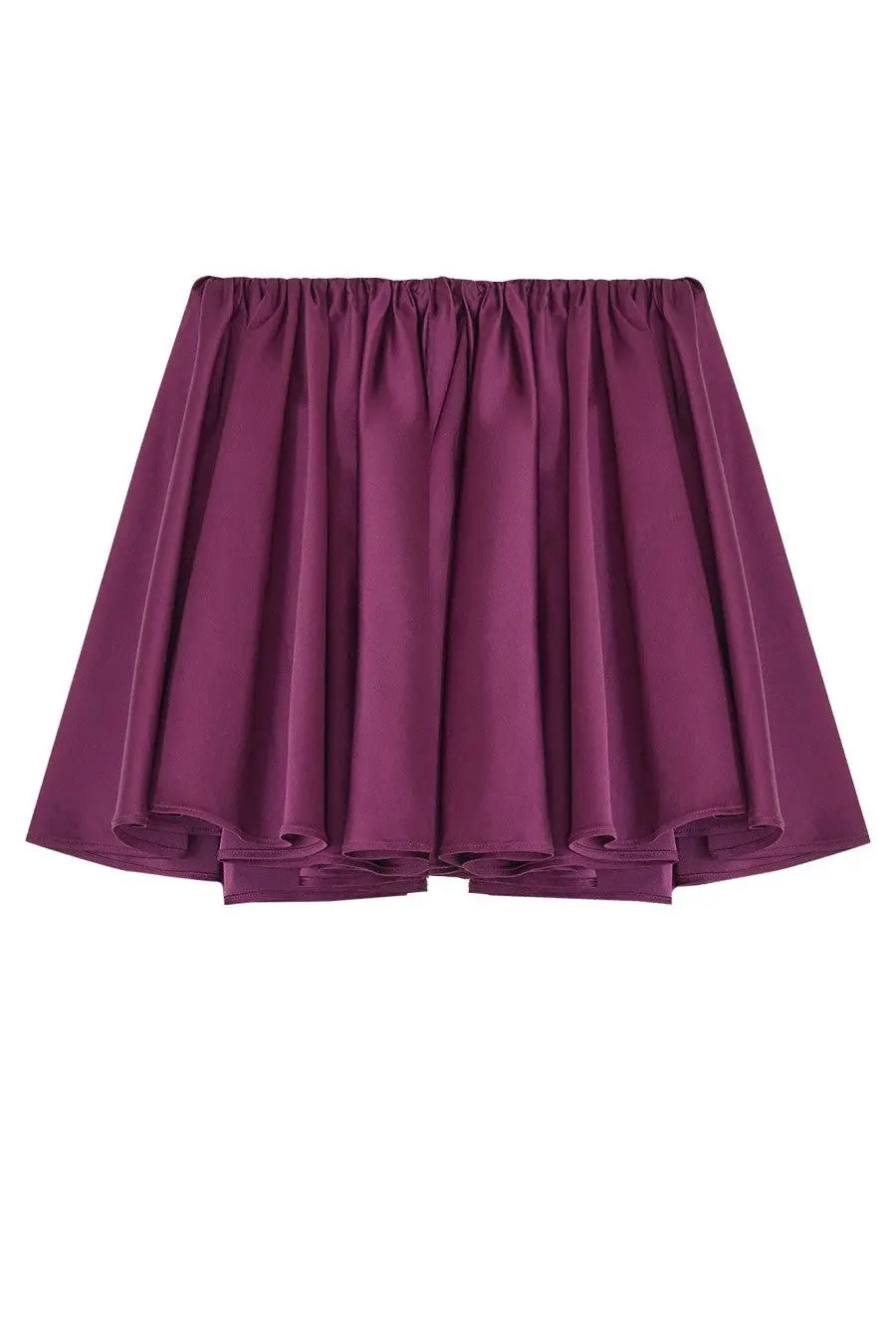 Ganni women’s miniskirt in deep purple satin with a flowing layered ruffle design and gathered waistband