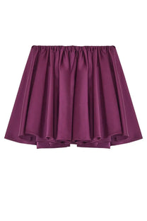 Ganni women’s miniskirt in deep purple satin with a flowing layered ruffle design and gathered waistband