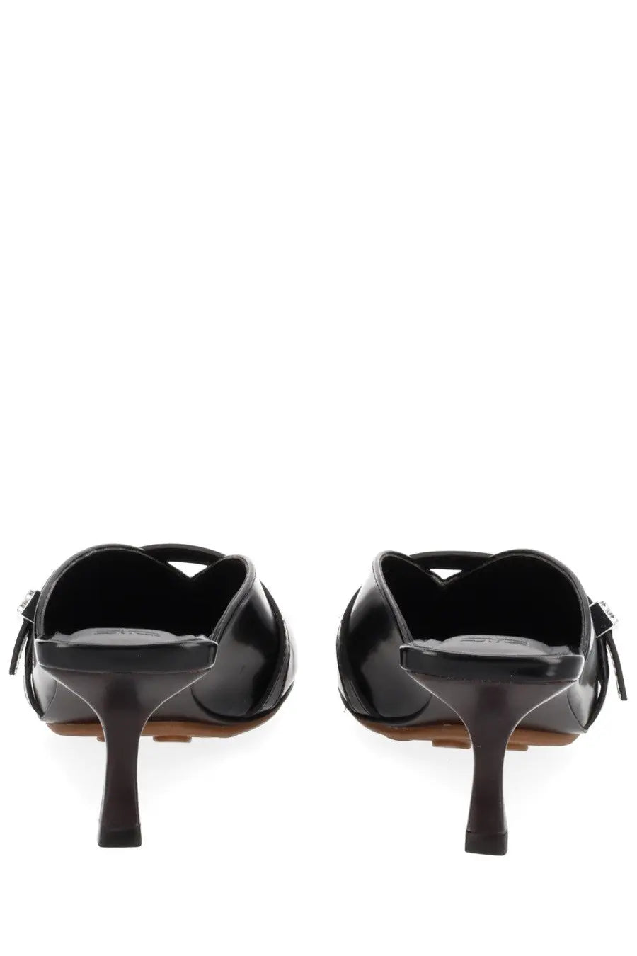Ganni women’s mules black with sleek glossy patent leather finish and slender heels for stylish wear