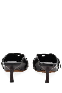 Ganni women’s mules black with sleek glossy patent leather finish and slender heels for stylish wear