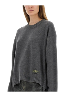 Ganni women’s oversize shirt grey in dark gray knit with ribbed crew neckline and hem in oversized fit
