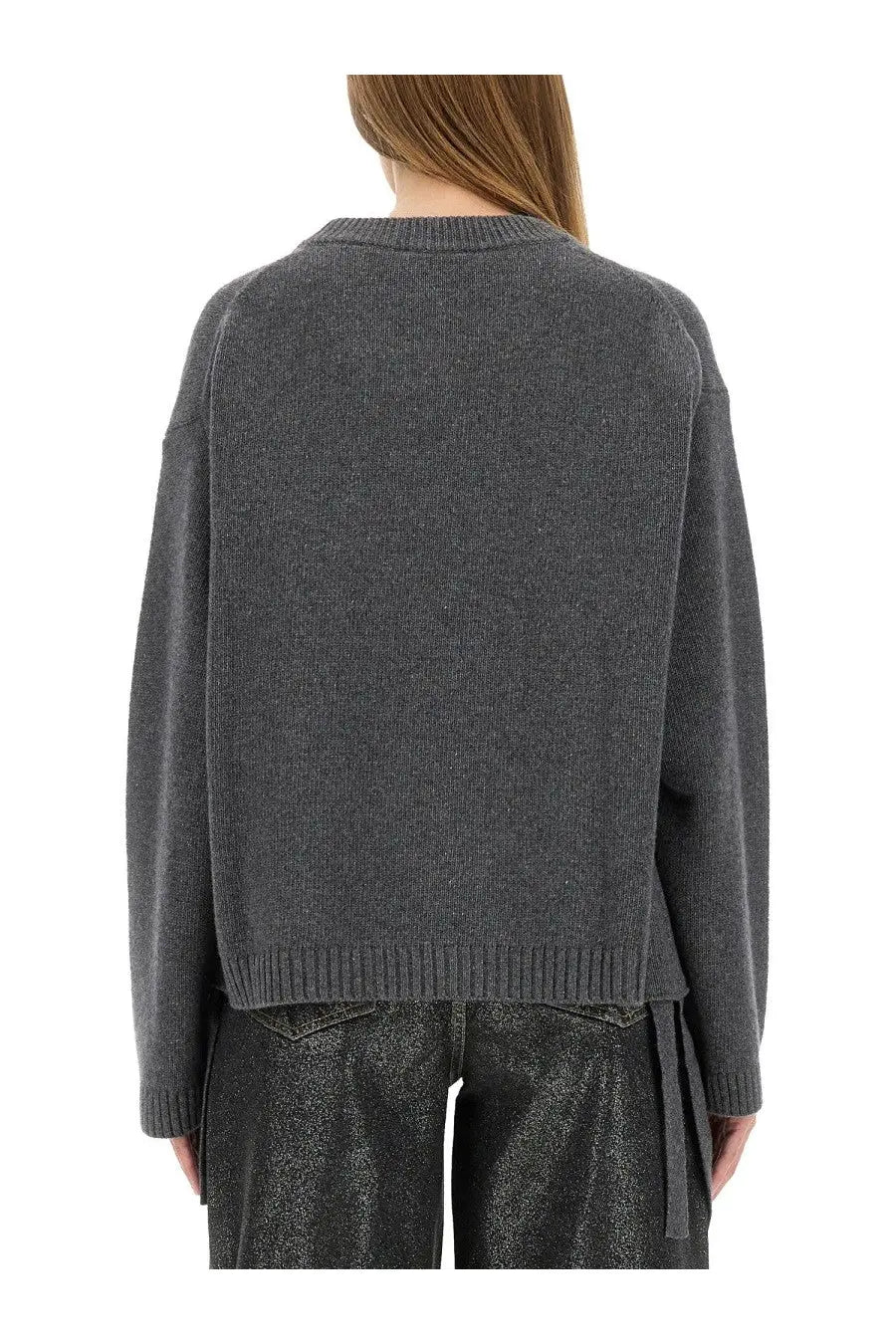 Ganni women’s oversize shirt grey in dark gray textured knit with ribbed cuffs and hem