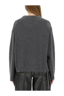 Ganni women’s oversize shirt grey in dark gray textured knit with ribbed cuffs and hem
