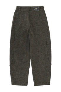 Ganni women’s pants mouline green dark olive green wool trousers with relaxed tapered fit and visible side pockets