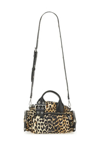 Ganni women’s Polochon bag leopard print shoulder bag with black leather accents and silver hardware