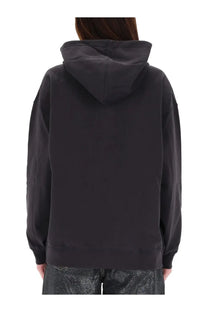 Ganni women’s puppy sweatshirt in grey with a relaxed fit hooded design and ribbed cuffs in soft fabric