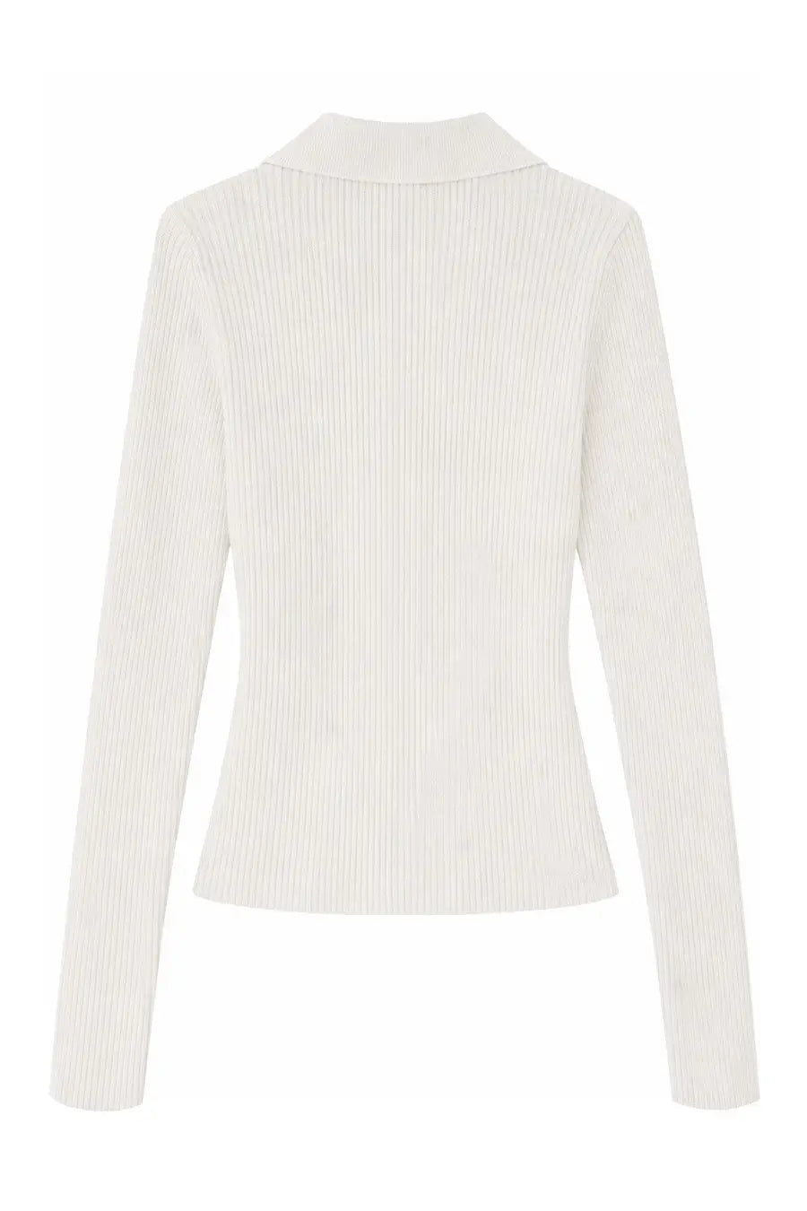 Ganni women’s cream ribbed knit long-sleeve polo shirt with collar made from soft material for casual wear