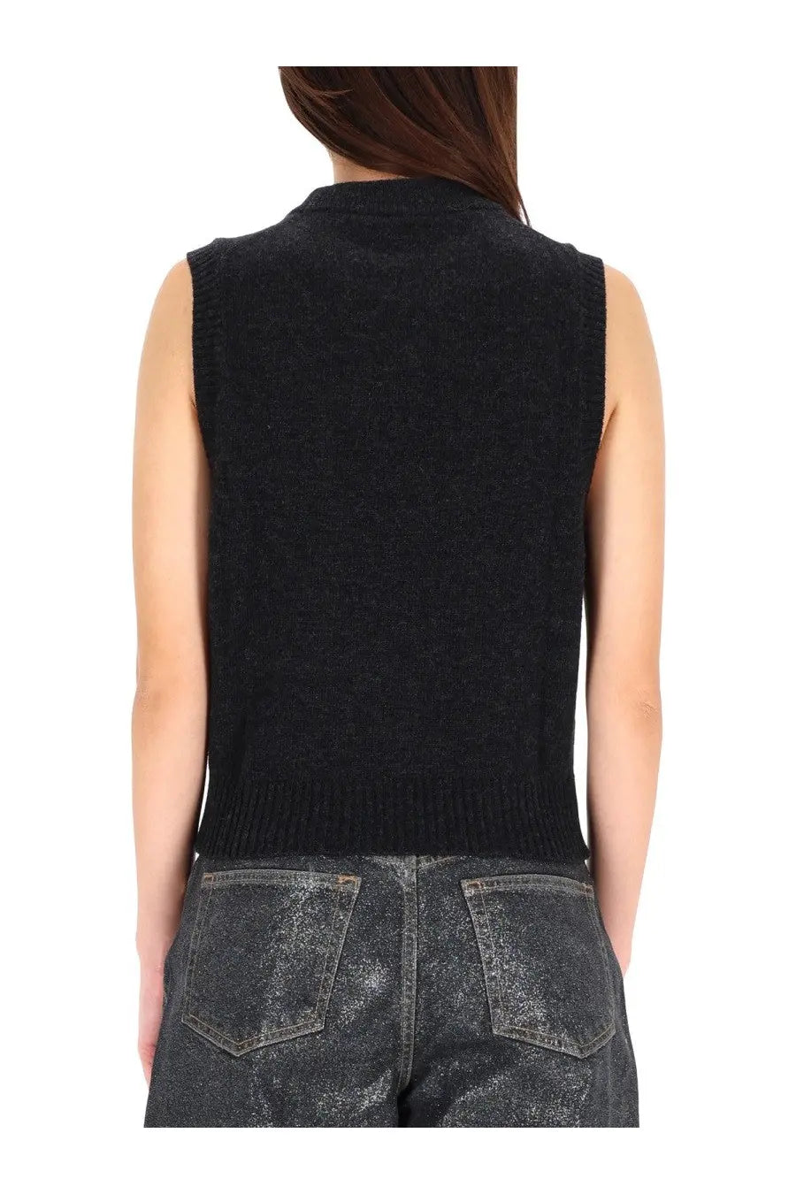 Black knitted sleeveless vest with ribbed neckline and hem from ganni womens rose vest grey collection