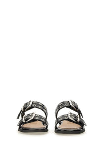 Ganni women’s sandalo con fibbia black patent leather sandals with silver buckle straps and eyelets