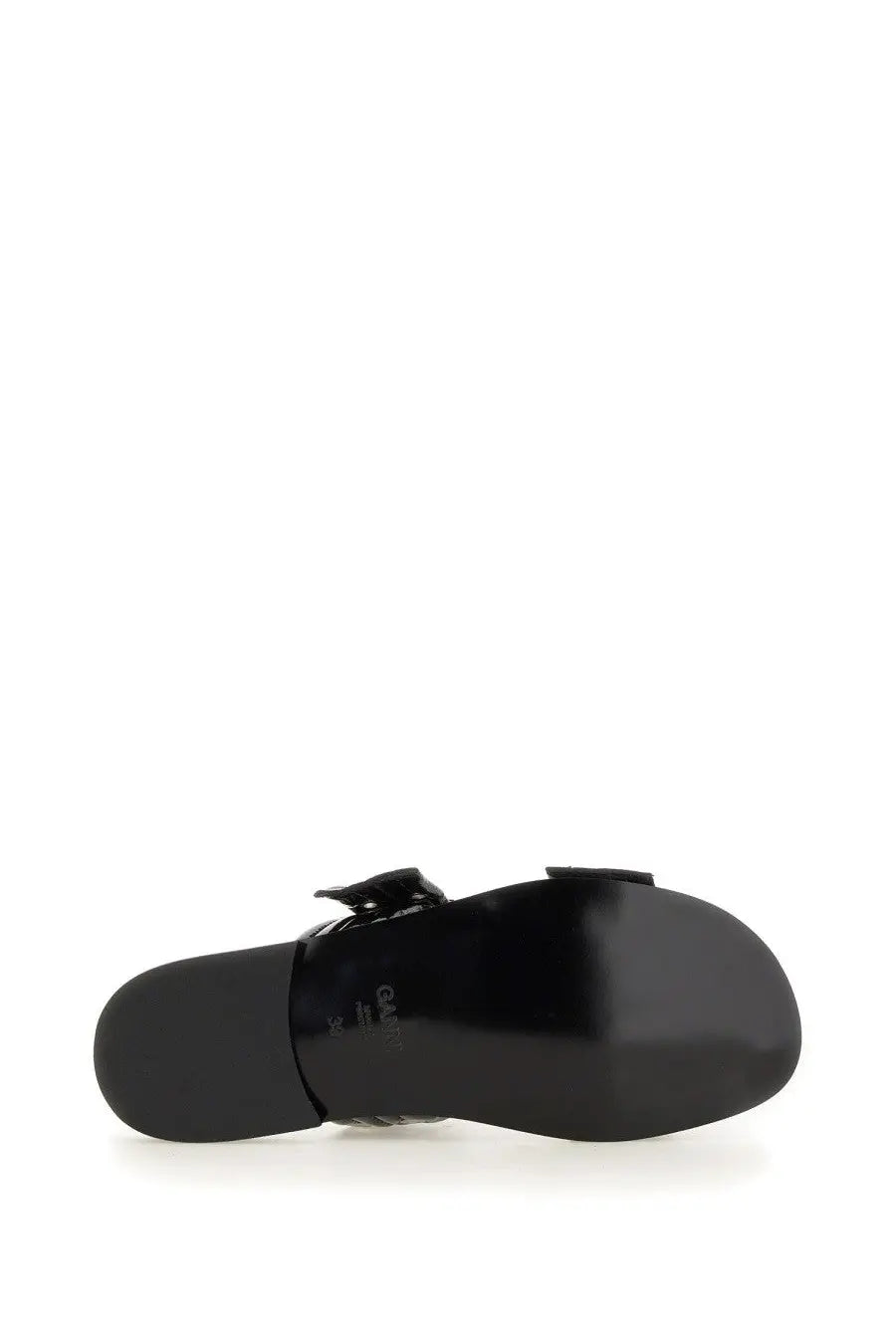 Ganni women’s sandalo con fibbia black slide sandal with black patent leather glossy finish and decorative buckle
