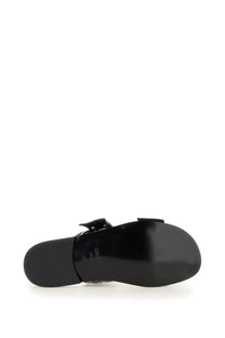 Ganni women’s sandalo con fibbia black slide sandal with black patent leather glossy finish and decorative buckle