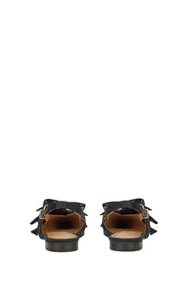Black leather sandals by Ganni women’s satin ballerina with bow and spiked details in black color