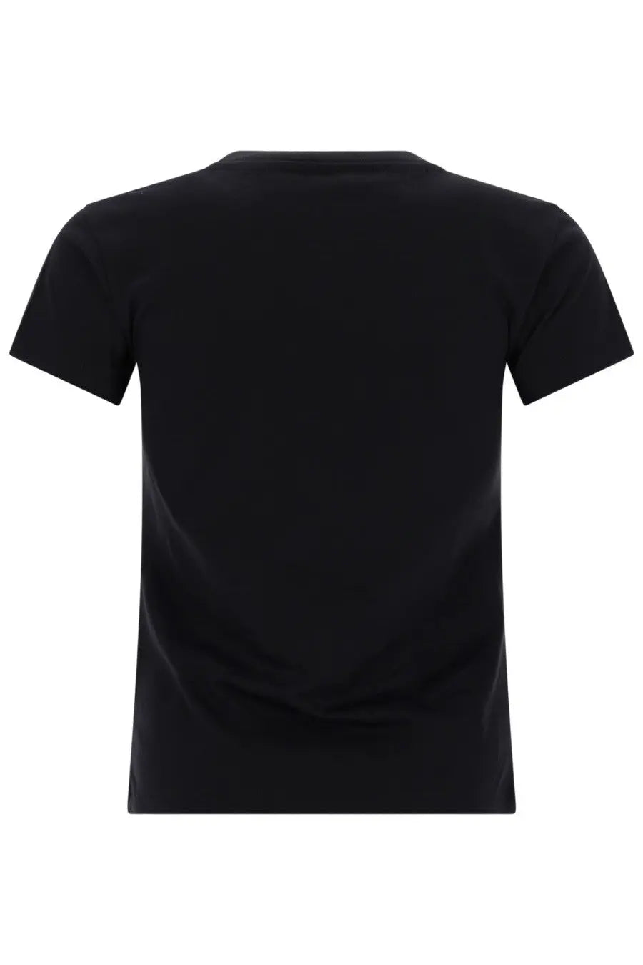 Ganni women’s shirt con black short-sleeved t-shirt with classic crew neck and smooth solid fabric front view
