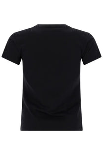 Ganni women’s shirt con black short-sleeved t-shirt with classic crew neck and smooth solid fabric front view