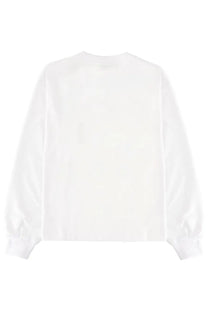 Ganni womens white long-sleeved shirt with soft flowing fabric and gently gathered cuffs