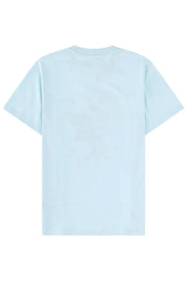 Ganni women’s light blue cotton t-shirt with a simple crew neck and short sleeves in fairy white color