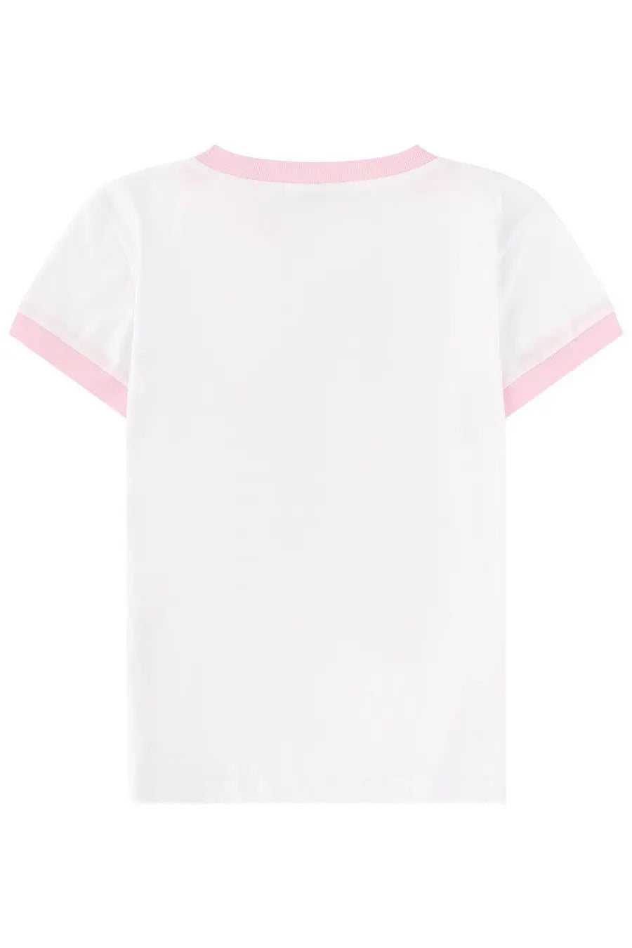 Ganni women’s white short-sleeved cotton t-shirt with pink ringer trim casual shirt fairy white style