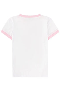 Ganni women’s white short-sleeved cotton t-shirt with pink ringer trim casual shirt fairy white style