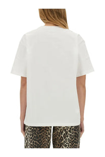 Ganni women’s oversized white short-sleeved cotton t-shirt with minimalist heart design front view