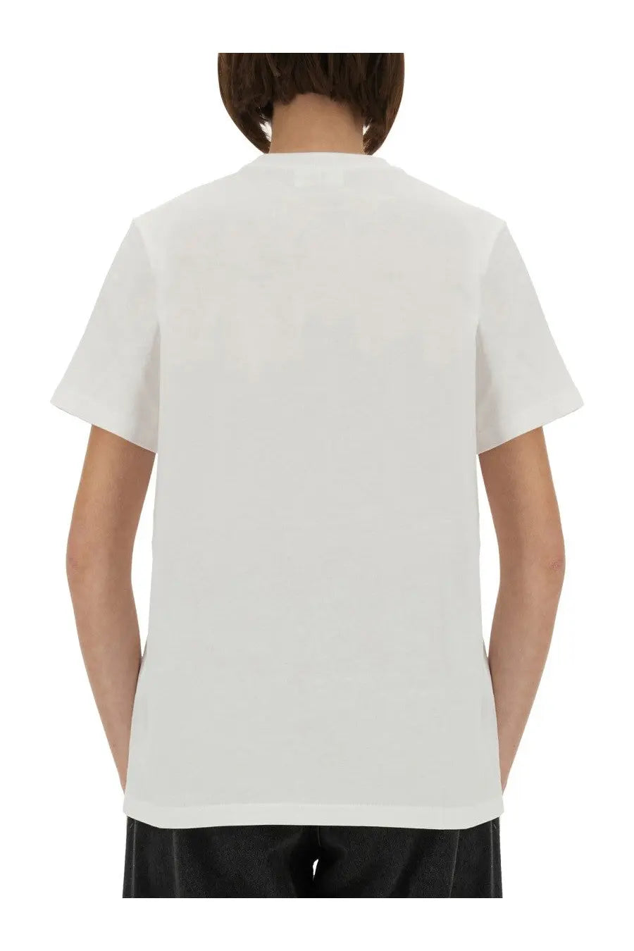 Ganni women’s white cotton t-shirt with simple crew neck and short sleeves in leopard white color