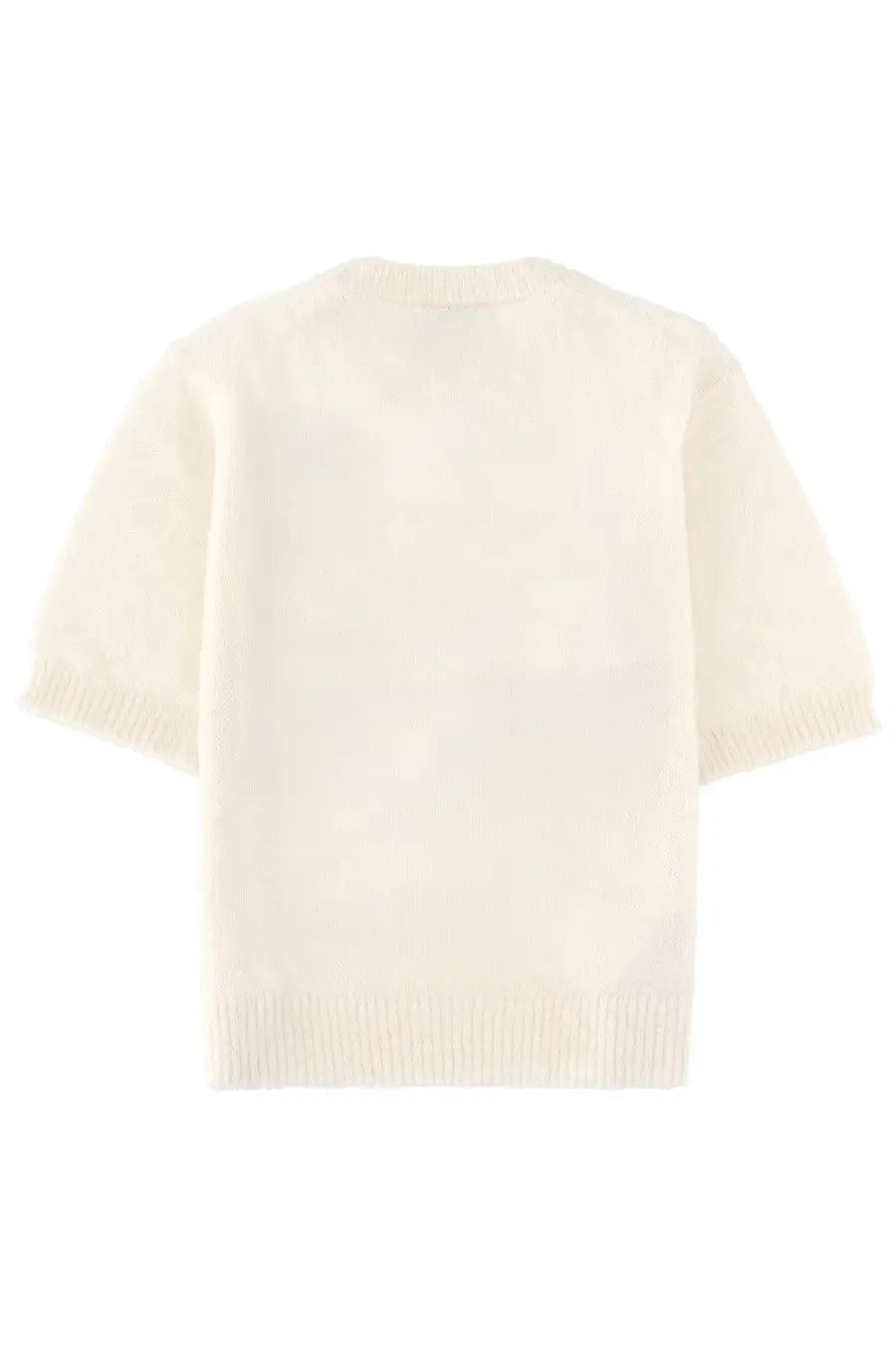 Ganni womens shirt in maglia white cream-colored knit sweater with short sleeves and ribbed cuffs