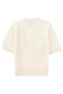 Ganni womens shirt in maglia white cream-colored knit sweater with short sleeves and ribbed cuffs