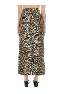 Ganni women’s high-waisted wide-leg denim skirt with leopard print pattern in casual style