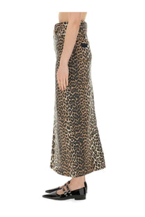 Ganni women’s leopard-print midi skirt made of soft flowing fabric with high waist and side pockets