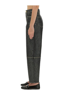 Ganni women’s stary high-waisted dark gray denim jeans with a subtle textured finish and straight-leg cut