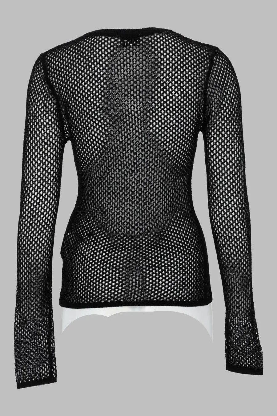 Ganni women’s black long-sleeved top in fitted mesh di cotone mercerizzato cotton fabric
