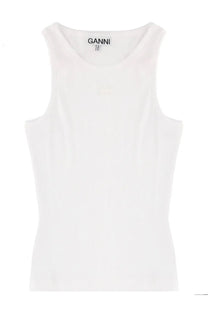 White Ganni sleeveless top with soft minimalist design ideal for casual and chic summer wear