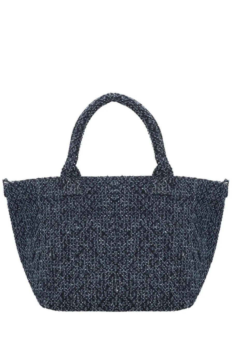 Ganni women’s tote bag blue with dark blue woven textured speckled fabric and matching handles