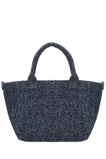 Ganni women’s tote bag blue with dark blue woven textured speckled fabric and matching handles
