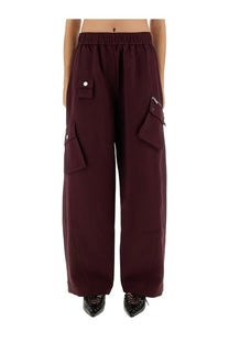 Ganni women’s twill maroon cargo pants with elastic waistband and multiple pockets in durable cotton blend