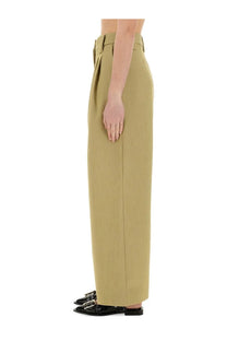 Ganni women’s beige khaki high-waisted wide-leg twill suit pants with a sleek tailored design