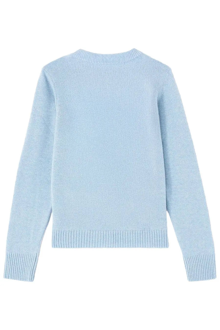 Ganni women’s wool jersey blue soft light blue long-sleeved knit sweater with ribbed crew neckline and cuffs