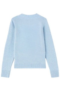 Ganni women’s wool jersey blue soft light blue long-sleeved knit sweater with ribbed crew neckline and cuffs