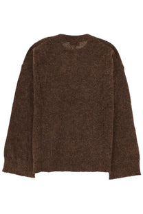 Ganni women’s wool jersey brown cozy textured knit sweater with soft fuzzy finish and ribbed cuffs