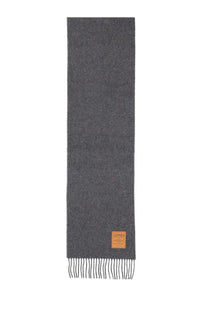 Ganni women’s wool scarf grey in dark gray with tan leather tag made from soft wool for warmth and style
