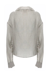 The Garment women’s Blue Delphia Grey sheer silver-toned blouse with subtle ribbed texture and gathered cuff sleeves