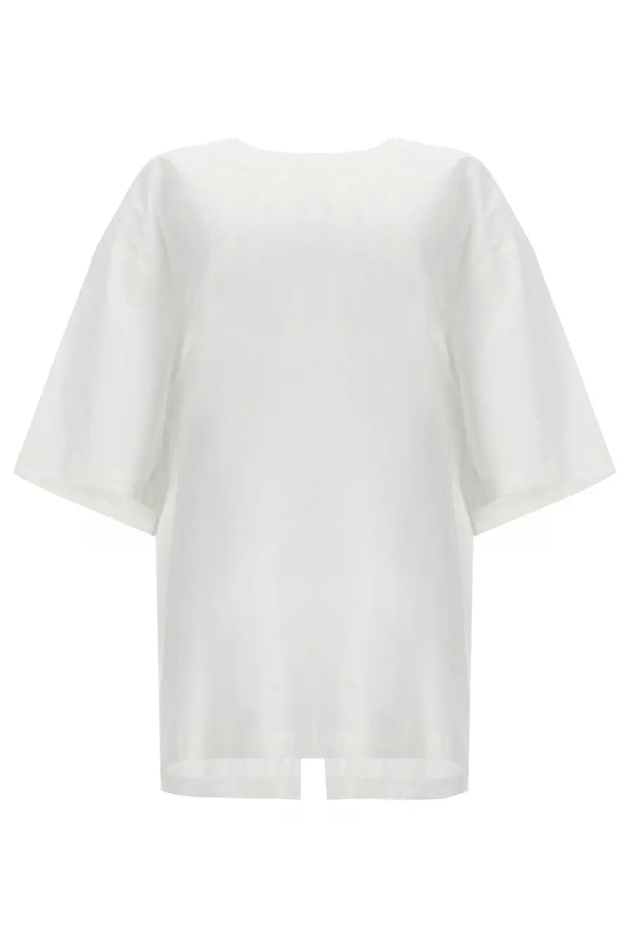 The Garment women’s blusa cyprus white minimalist blouse with loose three quarter sleeves and a subtle front slit
