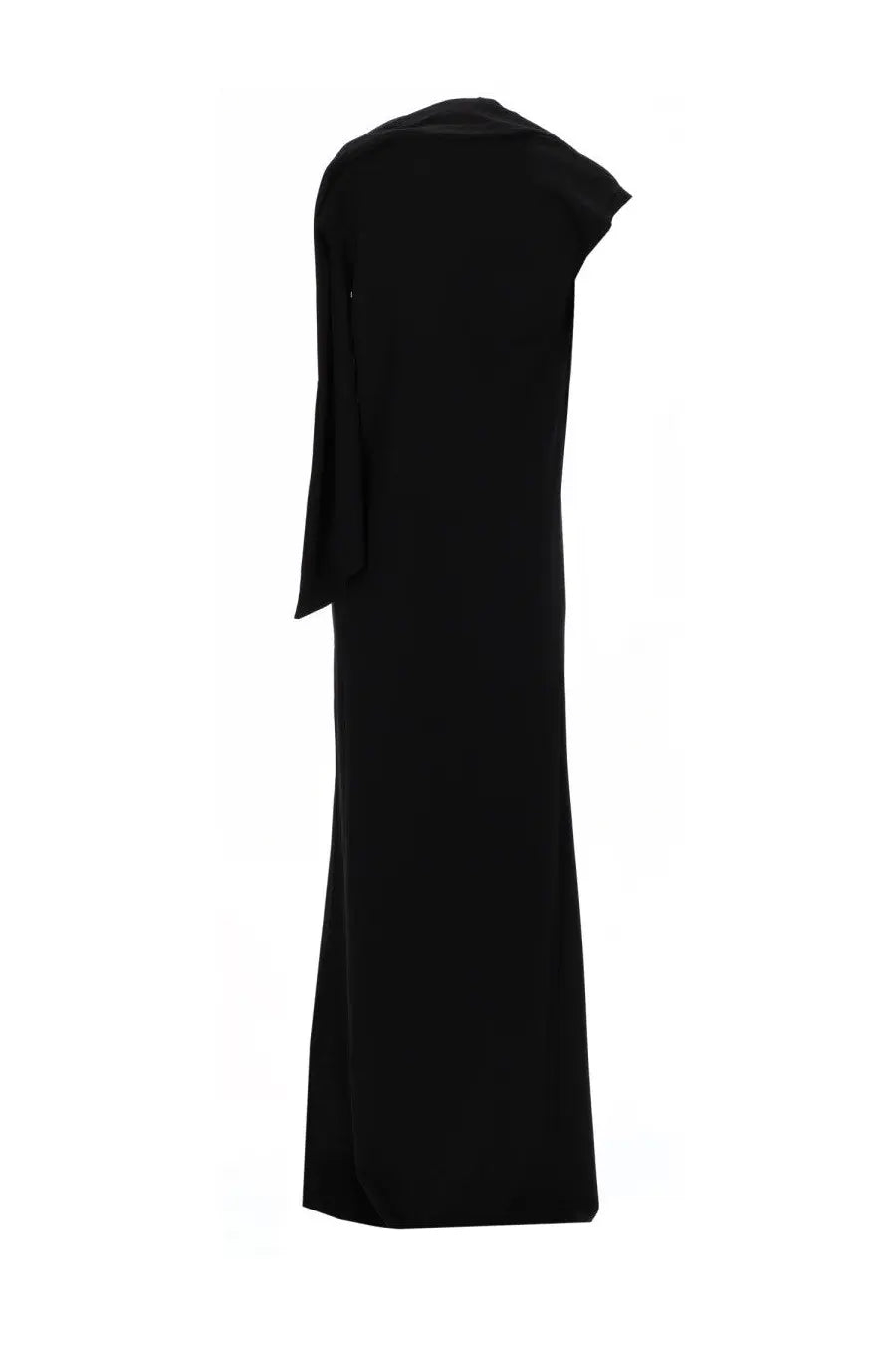 The garment women’s long dress black black one-shoulder floor-length gown with draped sleeve for formal occasions