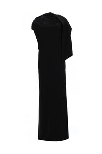 The Garment women’s long dress black features a sleek one-shoulder design with draped fabric detail